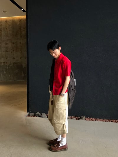 現代首爾 立體抓皺 斜線工裝 7分 短褲 - 2C14