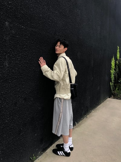 印地安圖紋 刺繡斜線 寬版 7分 棉短褲 - 3C9