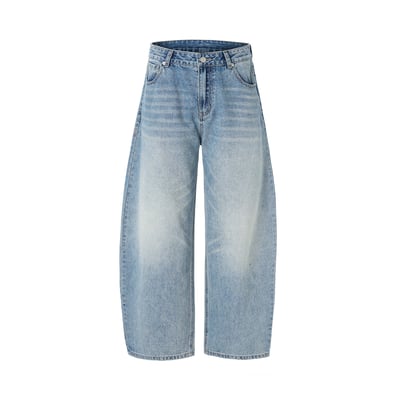 韓系休閒 漸層水洗 寬版 牛仔褲 - 3C23