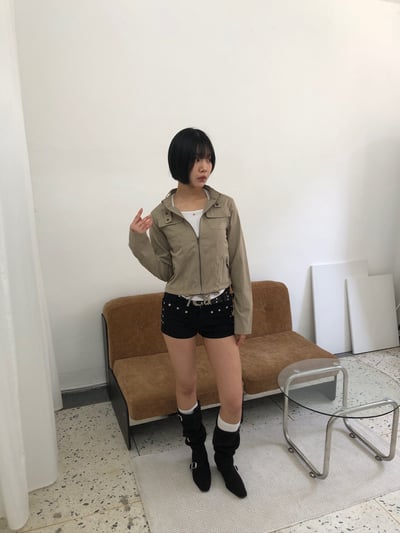 夏季涼感棉料 修身效果 短版 機車夾克 - 2C9