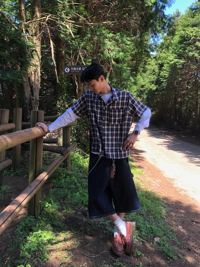 倫敦街頭 親膚涼感 短版 格紋 短袖襯衫 - 4C22