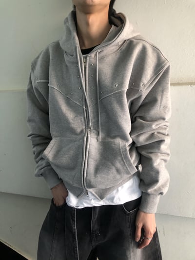 高級棉 銀河星形卯釘 指套 短版 連帽外套 - 3C10