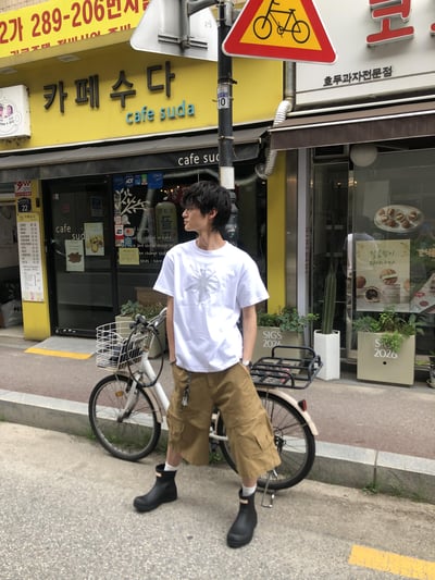 韓系復古 立體重磅 斜線大口袋 工裝 7分短褲 - 2C3