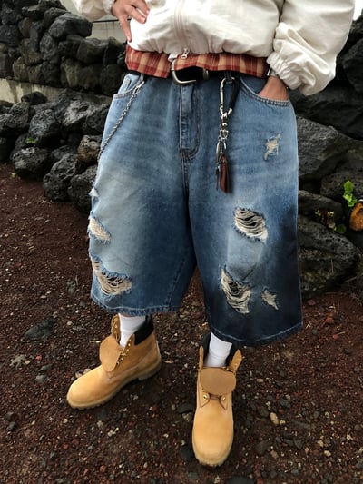 786 破壞水洗 復古渲染 百慕達 牛仔短褲 - 1C16