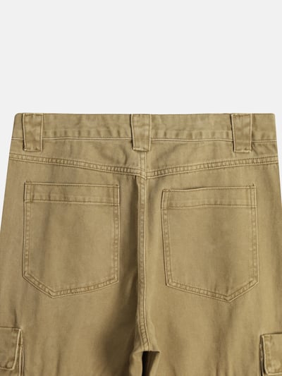 雙膝抓皺 線條結構 直筒寬版 工裝褲 - 2C24