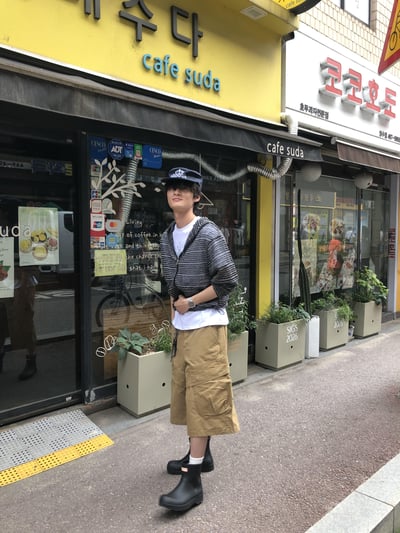 韓系復古 立體重磅 斜線大口袋 工裝 7分短褲 - 2C16