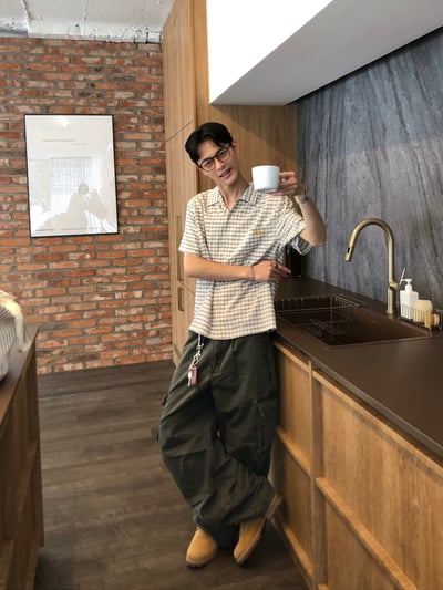 日式工廠小哥 雙重工裝 復古水洗 寬褲 - 3C19