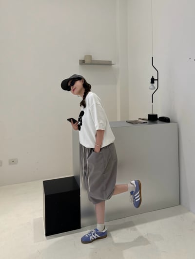 (UNISEX) 束腰抽繩 素色7分褲 - 2C3