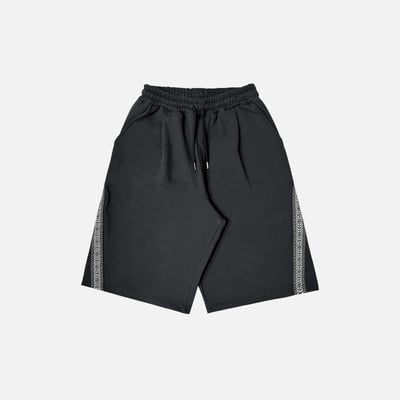 印地安圖紋 刺繡斜線 寬版 7分 棉短褲 - 3C17