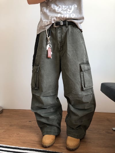 日式工廠小哥 雙重工裝 復古水洗 寬褲 - 3C9