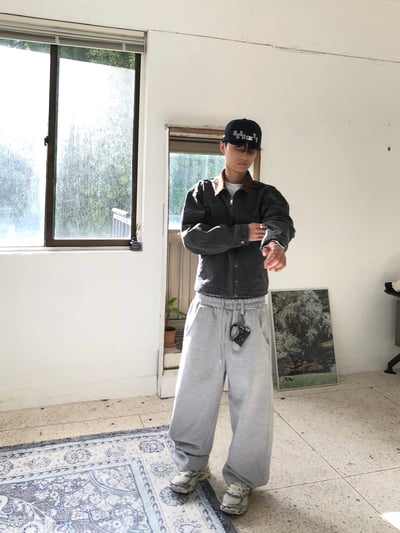 歐洲街頭潮流 格紋層疊 寬版 休閒 落地褲 - 2C7