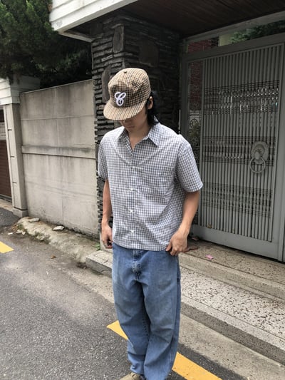 韓系經典 格紋造型 短版 短袖 襯衫 - 3C1