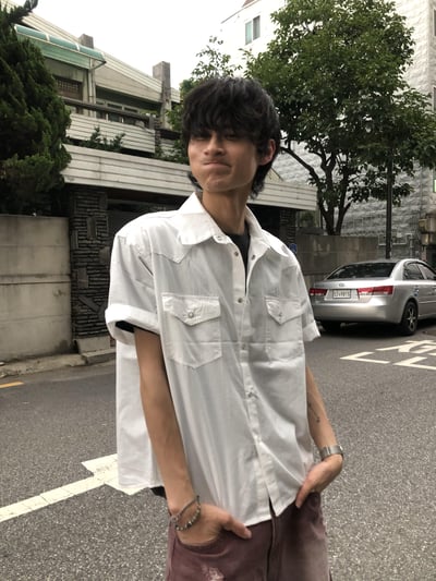 韓系型男 俐落線條 薄款 短袖 襯衫 - 4C20