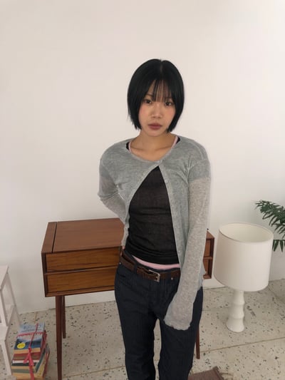 斜線鈕扣 不規則收邊 小罩衫 上衣 - 4C8