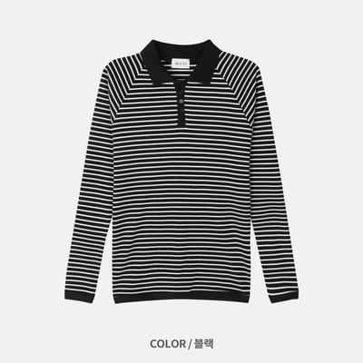 經典條紋 亨利領 修身版型 翻領 貼身 長袖 - 3C18