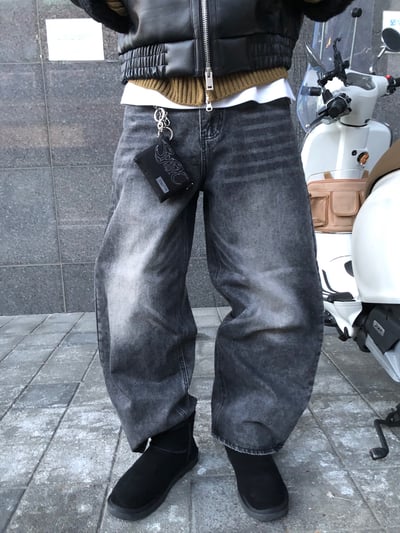 韓系休閒 漸層水洗 寬版 牛仔褲 - 3C12