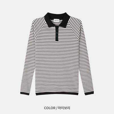 經典條紋 亨利領 修身版型 翻領 貼身 長袖 - 3C19