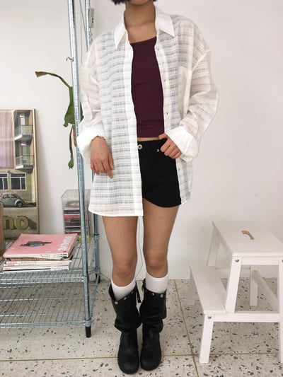 街頭慵懶風 透視薄款 涼感 格紋 長袖襯衫 - 4C7