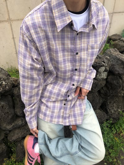 文藝浪漫派 夏季輕薄 撞色格紋 寬鬆襯衫 - 3C11