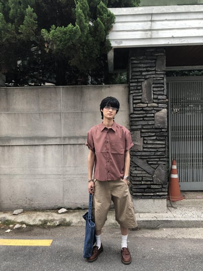 復古街頭 類尼龍 夏季清爽 斜口袋 工裝短褲 - 3C10