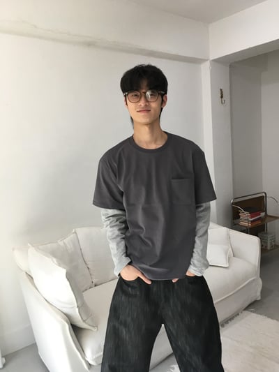 短版 素面 層疊配色穿搭 薄長袖 - 4C5