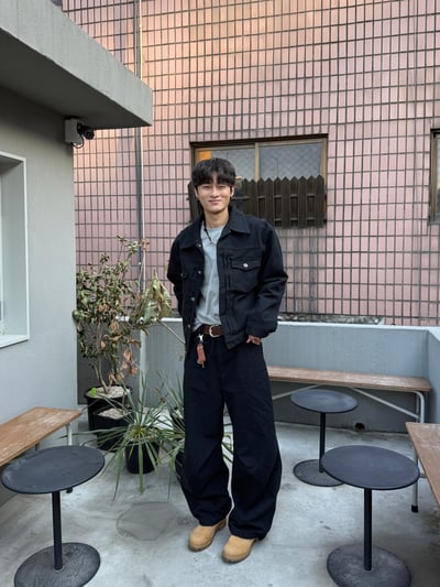 文藝鈕扣 降落傘抓皺 寬版 鬆緊帶 牛仔褲 (set-up) - 2C11