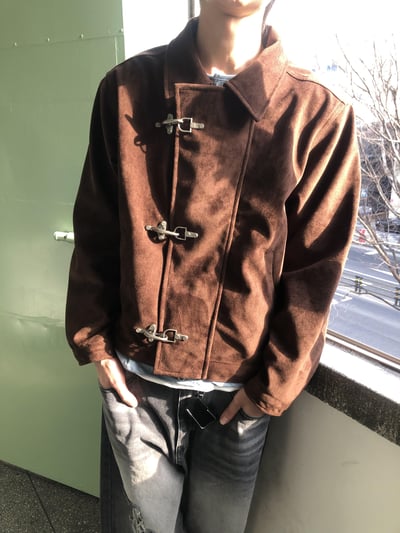 街頭潮流 消防扣 麂皮 短版 薄夾克 - 2C14