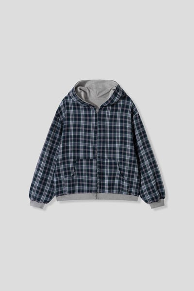 美式潑漆感 復古格紋 雙面連帽外套 - 2C25