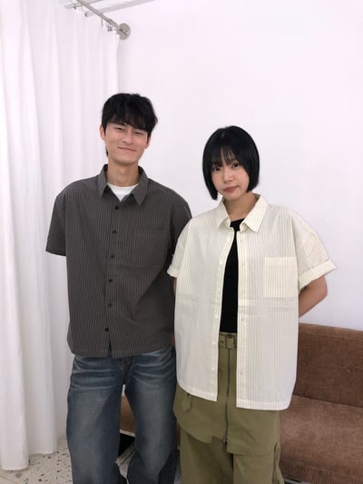 夏日涼感 復古條紋 微短版 短袖襯衫 - 2C10