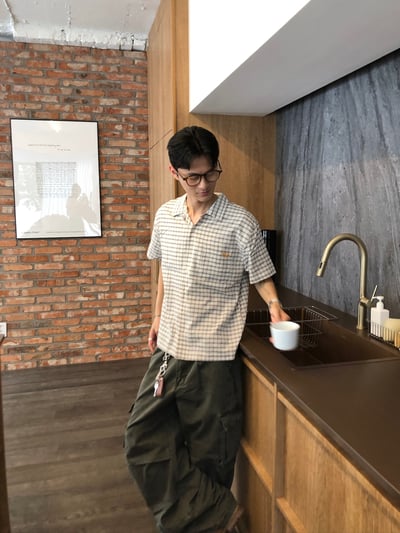 日式工廠小哥 雙重工裝 復古水洗 寬褲 - 3C17