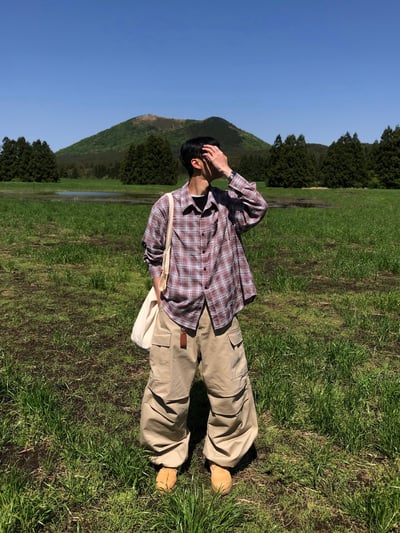 文藝浪漫派 夏季輕薄 撞色格紋 寬鬆襯衫 - 3C14