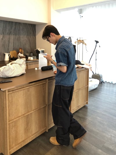 倫敦之眼 三層抓皺 短縫線 原牛 微寬褲 - 1C14