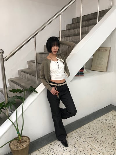 韓女必備 超級修身 細條紋 微喇叭原牛褲 - 3C20