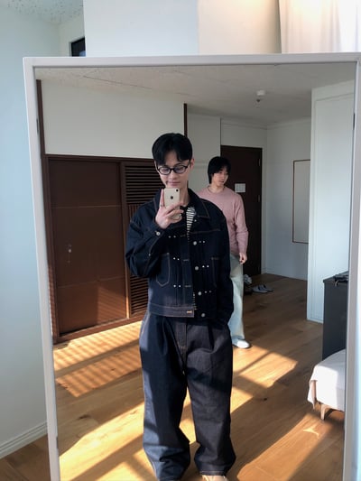 秋冬首選 單層褶皺 配色縫線 俐落 原牛寬褲 (set-up) - 2C14