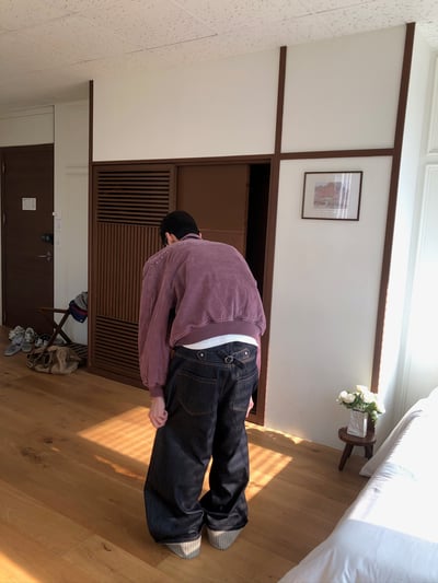 東京小夥 反折褲管 條紋結構 原牛寬褲 - 2C13