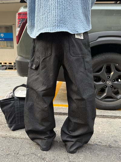 歐美街頭指標 高級補丁 工裝 牛仔條文寬褲 - 1C15