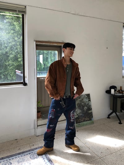 美式街頭 紅色警戒 破壞 直筒 微寬版 牛仔褲 - 1C7