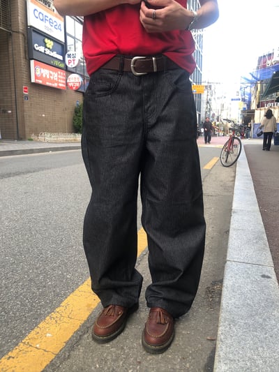 街頭簡約 寬版直筒修身 條紋 原牛褲 - 1C7