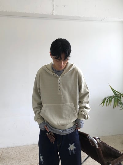 復古街頭 重磅 復古水洗 亨利領 帽T - 3C15