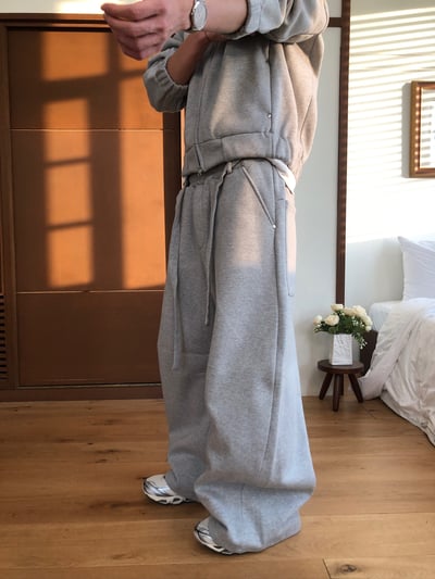 潮流版型霸主 彎刀曲線 休閒 刷毛寬褲 (set-up) - 2C8