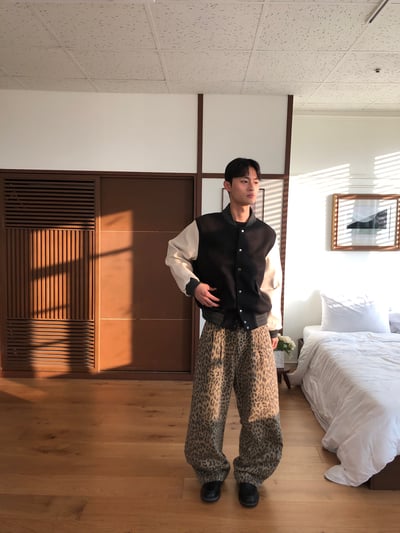 街頭指標 雙層褶皺 俐落線條 豹紋 寬褲 - 3C9