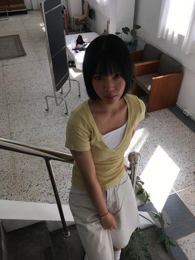 深V領 純慾天花板 夏季修身 豎紋短袖 - 5C7