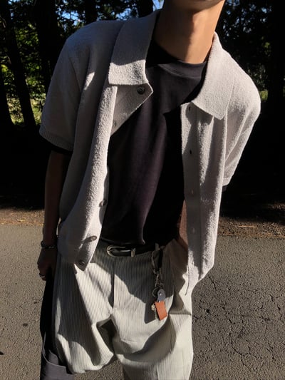 漢南洞 高檔幹練 圈紗針織 短版 開襟衫 - 6C17