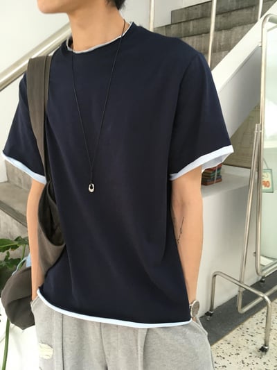 不規則收邊 假兩件 短版 素面短袖 - 5C5