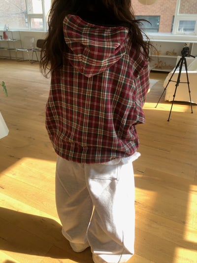 美式潑漆感 復古格紋 雙面連帽外套 - 2C20