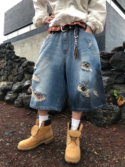 786 破壞水洗 復古渲染 百慕達 牛仔短褲 - 1C10