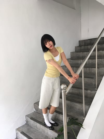 深V領 純慾天花板 夏季修身 豎紋短袖 - 5C15