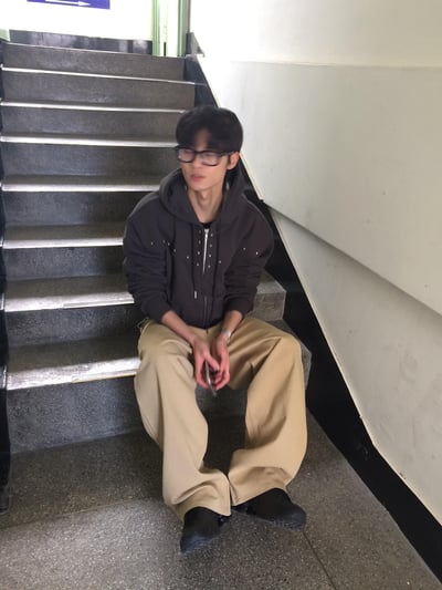 日系街頭 畫龍點睛 格紋設計 微寬褲 - 2C15