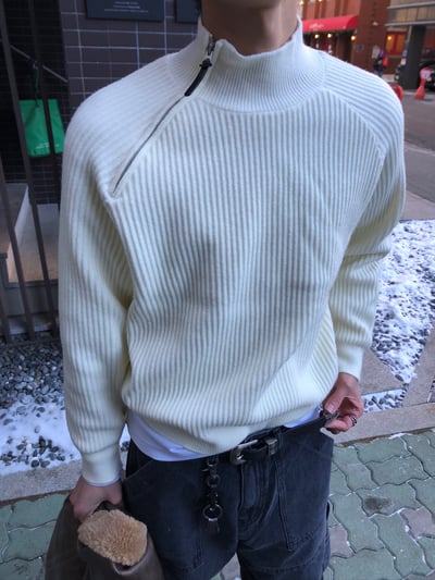 半高領 側邊拉鍊 修身短版 高檔毛衣 - 4C10