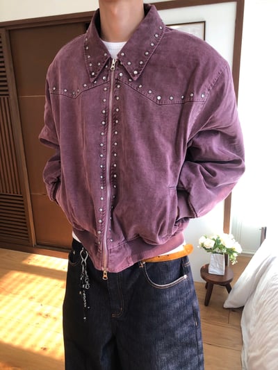 (6oz)倫敦時尚 復古水洗 卯釘 短版 羽絨外套 - 2C16